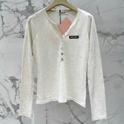 MIUMIU 26S V-NECK BUTTONED LONG-SLEEVE KNIT TOP 1432