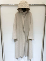 HERMES 25S KNIT HOODED COAT WITH SHEARLING TRIM 216