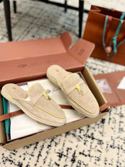 Loro Piana Beige Yellow Suede Charms Walk Flat Mules