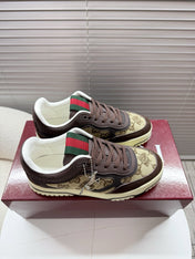 GUCCI 26S MAC80 SNEAKER IN BEIGE CANVAS AND DARK BROWN LEATHER
