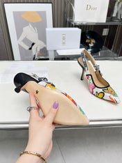 J'ADIOR SLINGBACK PUMP COLORFUL NATURAL RAFFIA AND EMBROIDERED COTTON 10 CM 130857