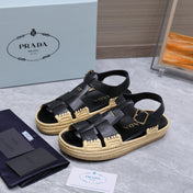 PRADA 26S SANDAL ESPADRILLES IN BLACK CALFSKIN