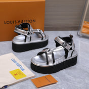 LV 26S CHAMELEON PLATFORM SANDALS 60MM IN SILVER CALFSKIN AND EVA
