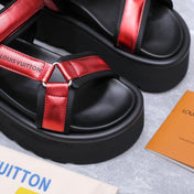 LV 26S CHAMELEON PLATFORM SANDALS 60MM IN DARK RED CALFSKIN AND EVA