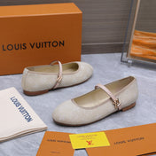 LV 26S MARY JANE FLATS IN BEIGE MONOGRAM DENIM WITH CALFSKIN STRAP