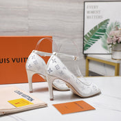 LV 26S GALA SANDAL 85MM IN WHITE MESH WITH WITH RHINESTONES