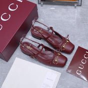 GUCCI 26S SLINGBACK PUMPS IN BURGUNDY RED CALFSKIN GOLD HARDWARE