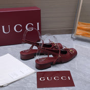 GUCCI 26S SLINGBACK PUMPS IN BURGUNDY RED CALFSKIN GOLD HARDWARE