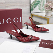 GUCCI 26S SLINGBACK HORSEBIT 55 MM IN DARK RED CALFSKIN