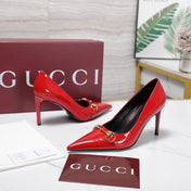 GUCCI 26S HORSEBIT PUMPS 85 MM IN RED PATENT CALFSKIN