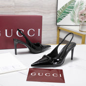 GUCCI 26S SLINGBACK PUMPS 85 MM IN BLACK GLOSSY CALFSKIN