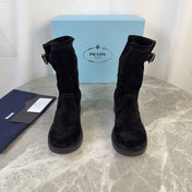 PRADA 26S ANKLE BIKER BOOTS IN BLACK SUEDE