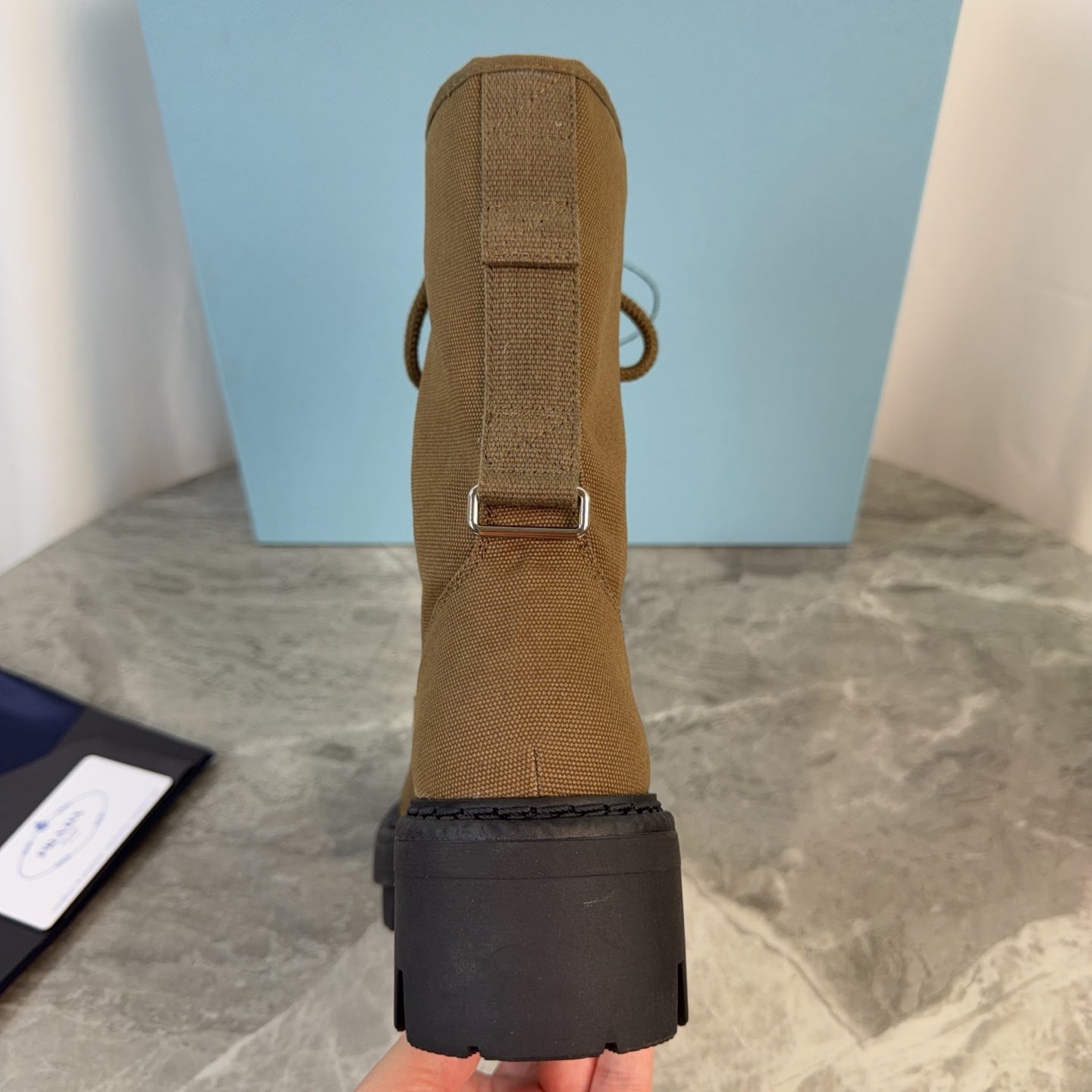 PRADA 26S LACE-UP COMBAT BOOTS IN BROWN CANVAS