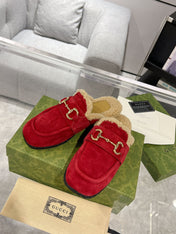 HORSEBIT MULE IN RED SUEDE AND FLEECE LINING