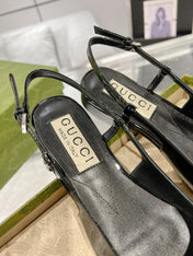 METALIC SLINGBACK FLATS IN BLACK CALFSKIN