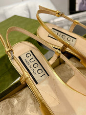 GG CRYSTALS SLINGBACK BALLET METALLIC GOLD CALFSKIN
