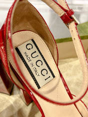 GG CRYSTALS PLATFORM PUMPS SCARLET CALFSKIN