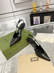 GG SLINGBACK HIGH HEEL PUMP BLACK CALFSKIN