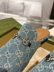 MEN'S MULE WITH HORSEBIT IN SAPHIRE BLUE MONOGRAM JACQUARD FABRIC