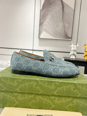 MEN'S LOAFER WITH HORSEBIT IN SAPHIRE BLUE MONOGRAM JACQUARD FABRIC