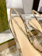 GG MID-HEELED SLINGBACK 4.5 CM IN TAN BEIGE CANVAS
