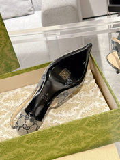 GG MID-HEELED SLINGBACK 4.5 CM IN PALE GRAY CANVAS