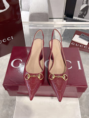 GG MID-HIGH SLINGBACK 4.5 CM IN WINE RED GLOSSY EMBOSSED SUEDE AND SHEEPSKIN LINING