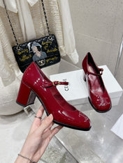 HIGH MARY JANE SHOES IN GARNET RED PATENT CALFSKIN