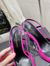 HIGH HEEL 10 CM SLINGBACK IN BRIGHT PINK CALFSKIN WITH GOLD HARDWARE