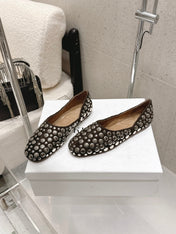 CELINE 26S FLAT SHOES IN DARK BROWN SUEDE WITH METAL STUDS