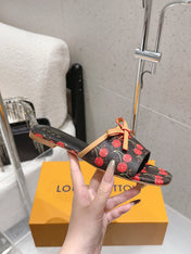 LV 26S FLAT MULE SANDALS IN BLACK MONOGRAM CANVAS WITH CHERRY PRINT