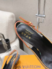 LV 26S SLINGBACK PUMPS IN BLACK MULTICOLOR MONOGRAM CANVAS WITH CALFSKIN BOW