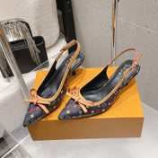 LV 26S SLINGBACK PUMPS IN BLACK MULTICOLOR MONOGRAM CANVAS WITH CALFSKIN BOW