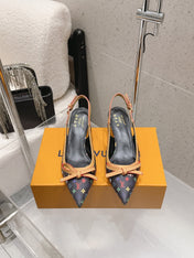LV 26S SLINGBACK PUMPS IN BLACK MULTICOLOR MONOGRAM CANVAS WITH CALFSKIN BOW