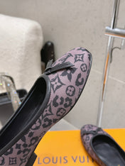 LV 26S BALLET FLATS IN PURPLE BLACK MONOGRAM CANVAS WITH BEIGE CALFSKIN BOW
