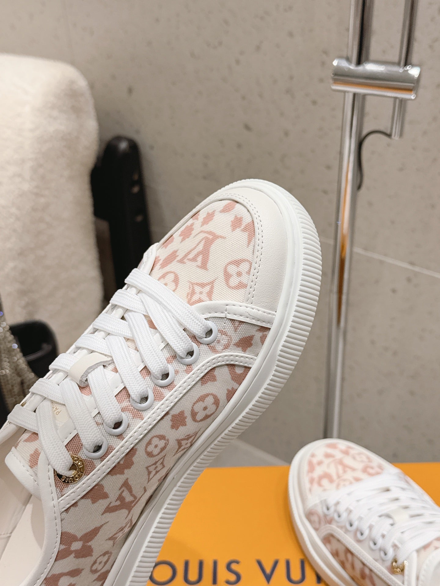 LV 26S LOW TOP SNEAKERS IN PINK MONOGRAM CANVAS AND WHITE CALFSKIN TRIM