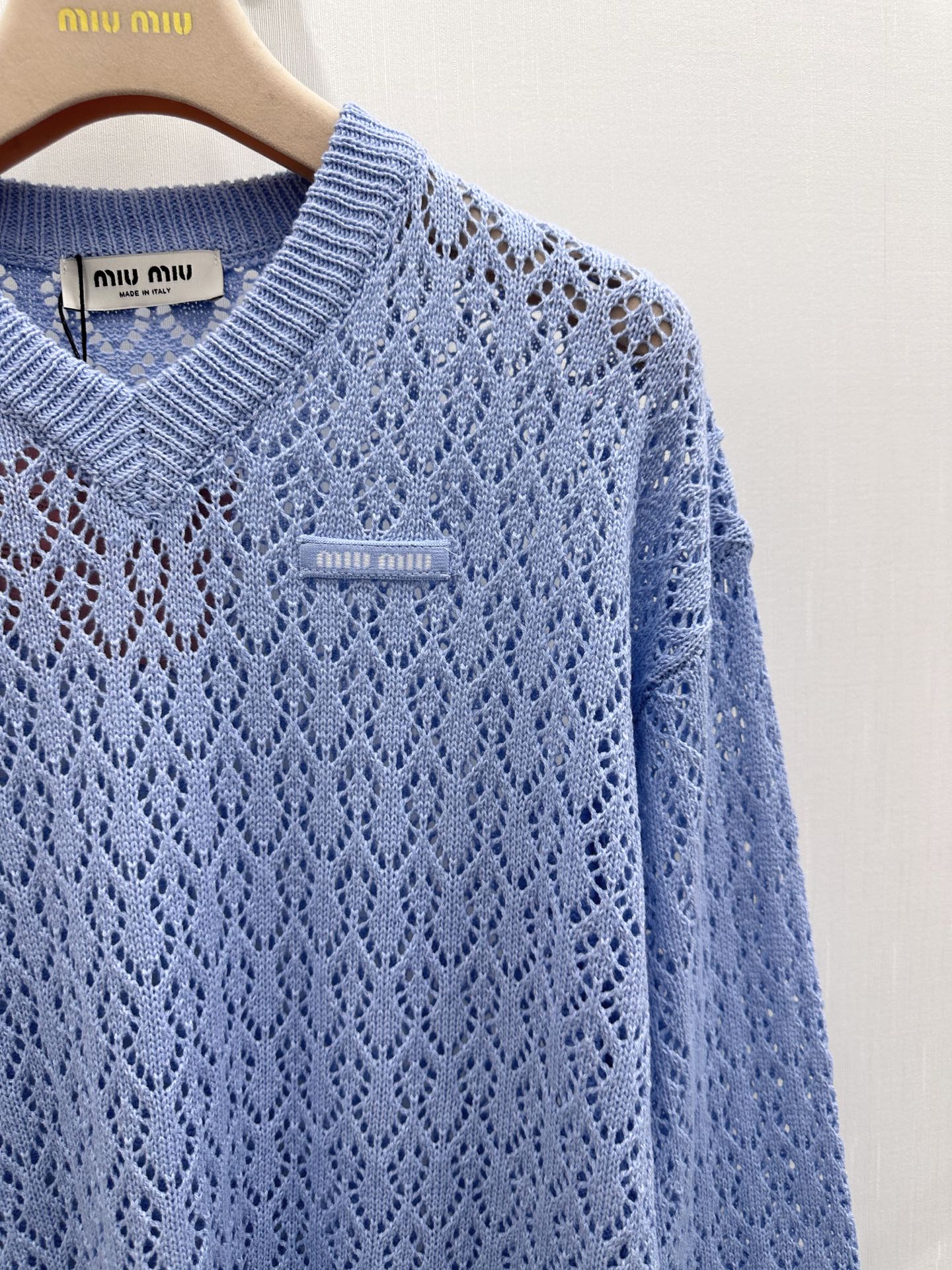 MIUMIU 26S V-NECK OPENWORK KNIT SWEATER 1299
