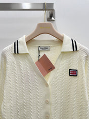 MIUMIU 26S CABLE-KNIT COLLAR CARDIGAN 1257