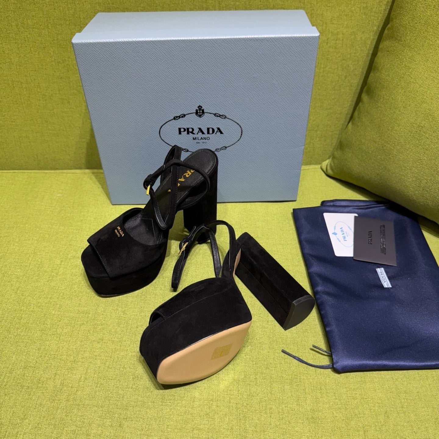 PRADA 25S HIGH-HEEL SANDALS 140 MM IN BLACK SUEDE STYLE 4