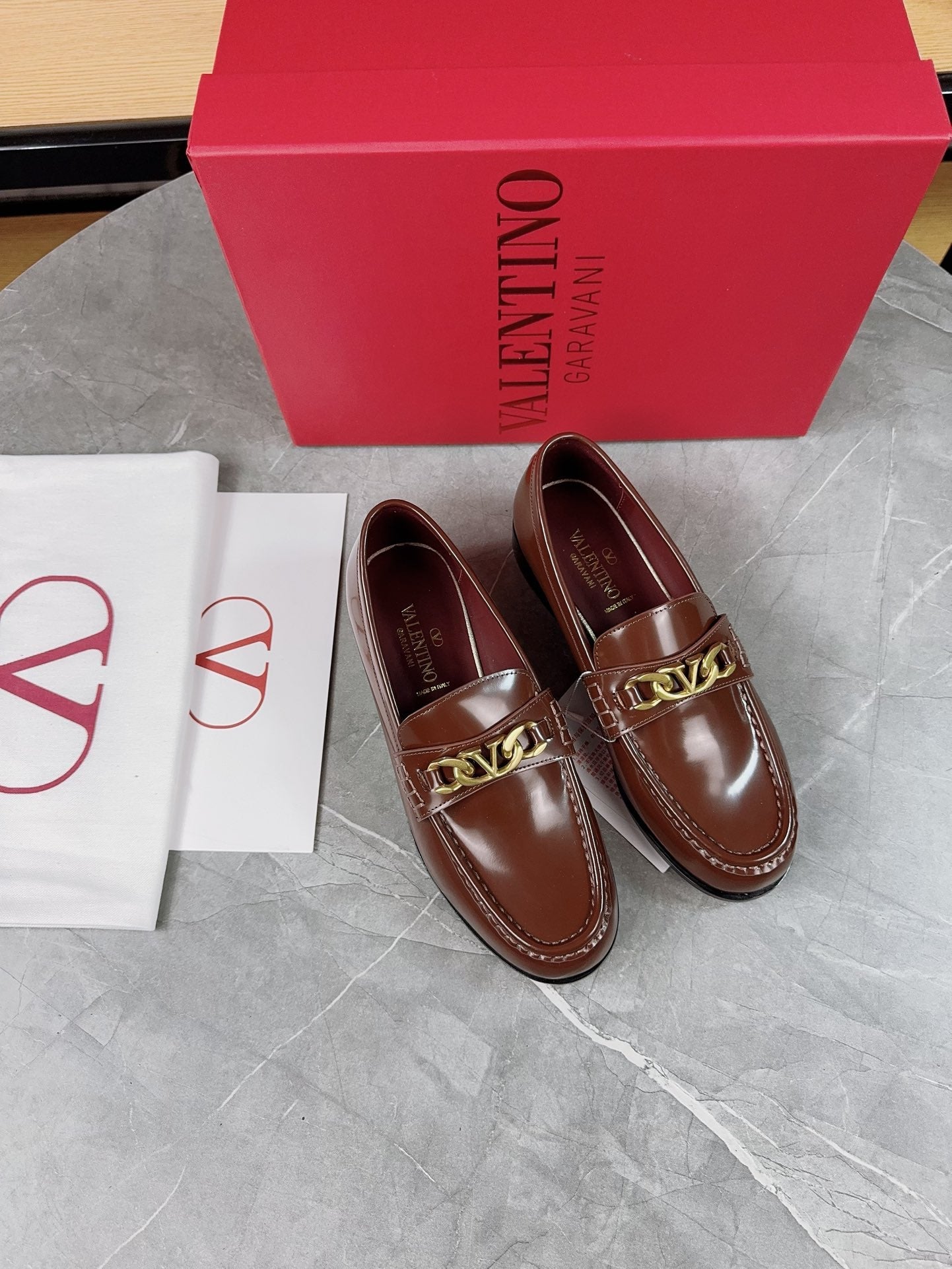 VALENTINO 26S LOAFERS IN BROWN CALFSKIN WITH GOLD HARDWARE