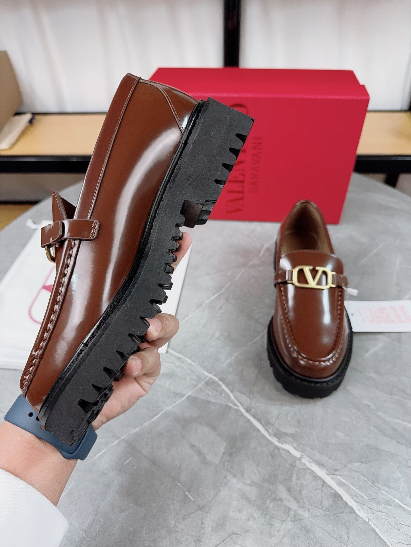VALENTINO 26S LOAFERS IN BROWN GLOSSY CALFSKIN