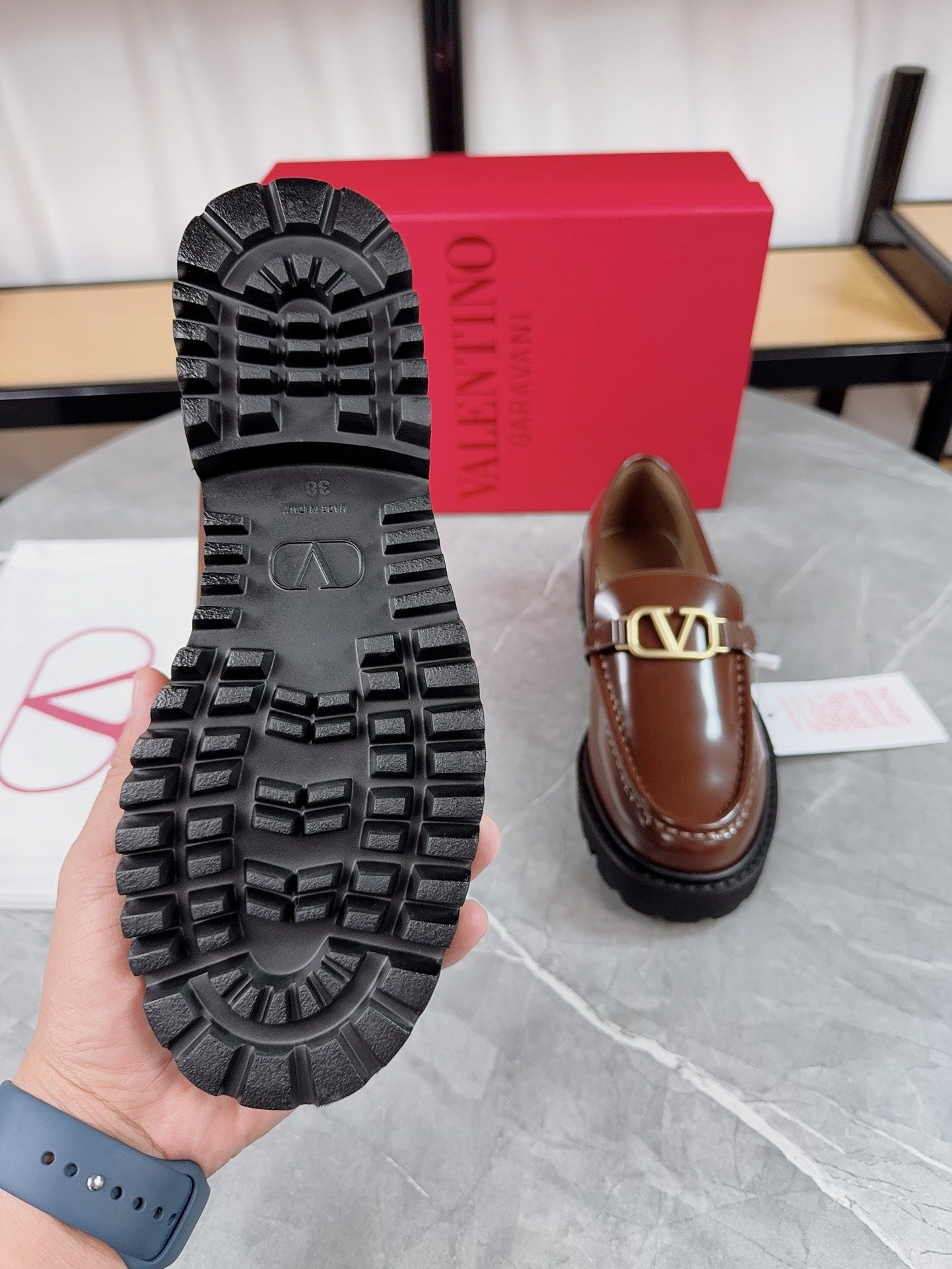 VALENTINO 26S LOAFERS IN BROWN GLOSSY CALFSKIN