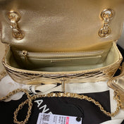 CC MINI 19 FLAP BAG IN GOLDEN METALLIC CALFSKIN WITH STRAP