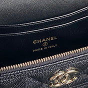 COSMETIC BAG 19 IN BLACK GRAINED CALFSKIN GOLD HARDWARE