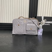 BOWLING BAG 29 IN GREY CALFSKIN GOLD HARDWARE
