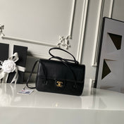 CHANEL 26S SMALL PREPPY COCO FLAP BAG 22 IN BLACK GRAINED CALFSKIN GOLD HARDWARE