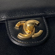CHANEL 26S SMALL PREPPY COCO FLAP BAG 22 IN BLACK GRAINED CALFSKIN GOLD HARDWARE