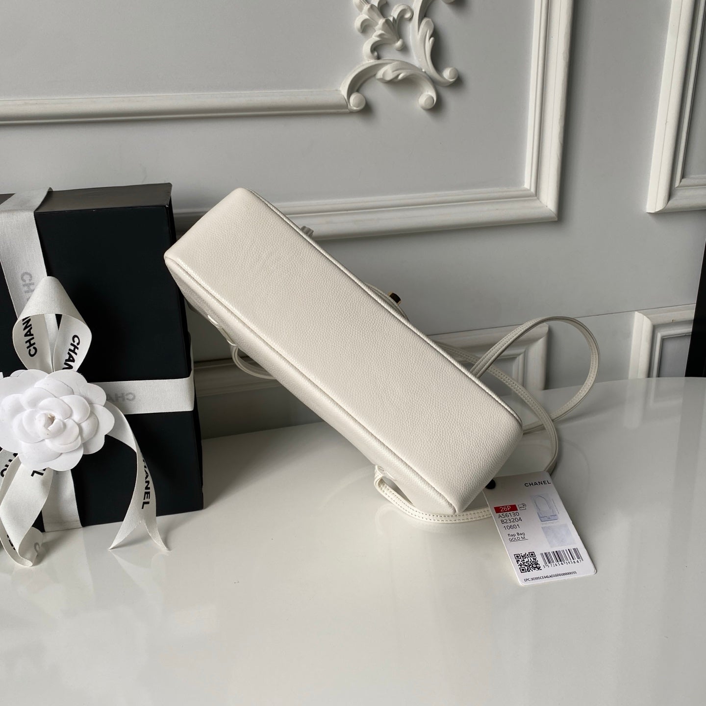 CHANEL 26S SMALL PREPPY COCO FLAP BAG 22 IN IVORY WHITE GRAINED CALFSKIN GOLD HARDWARE