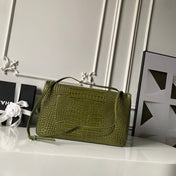 CHANEL 26S CC LOGO SHOULDER BAG 39 IN OLIVE GREEN CROCODILE-EMBOSSED CALFSKIN GOLD HARDWARE