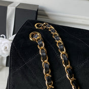CHANEL 26S CLASSIC FLAP MEDIUM 39 IN BLACK QUILTED SUEDE AND CALFSKIN GOLD HARDWARE